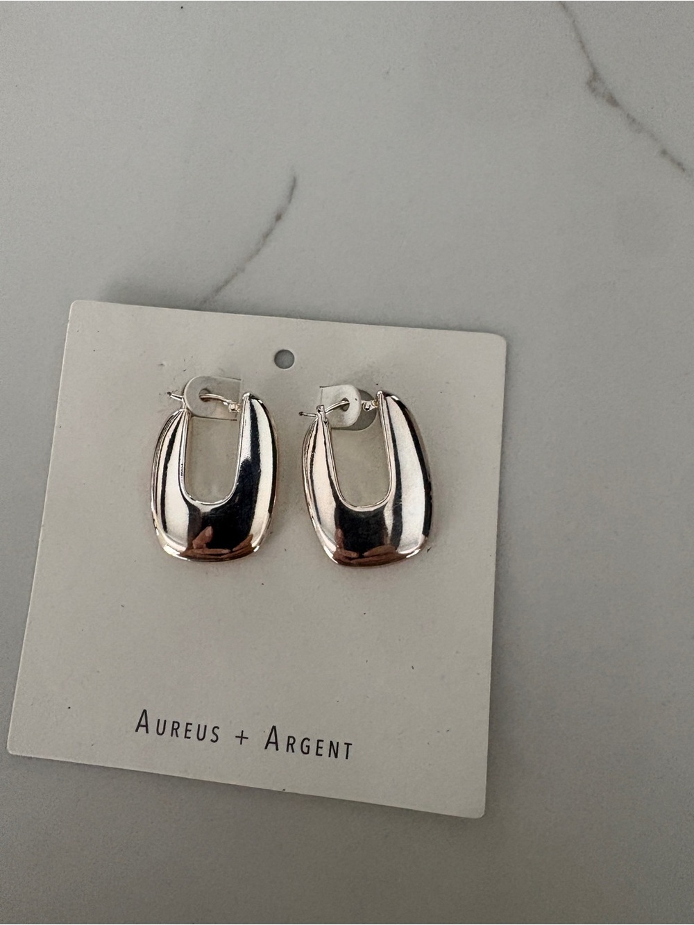 Banana Republic (Aureus .+ Argent Shiny Silver Sculpted Hoop Drop Earrings.